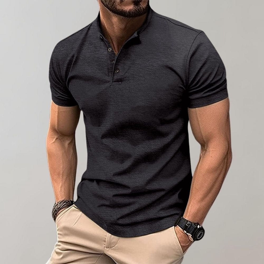 Gents T-shirt | Herren Freizeit-T-Shirt mit V-Ausschnitt und Knopfverschluss