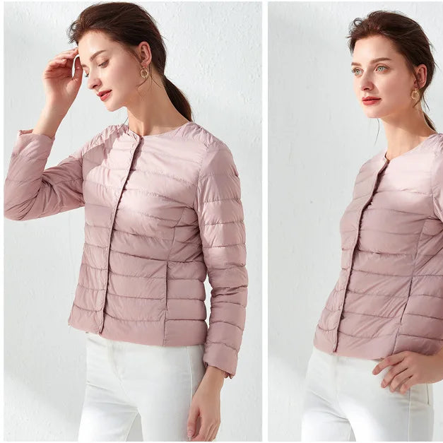 Caudalie Daunenjacke | Kurze wasserdichte Daunenjacke mit U-Boot-Ausschnitt für Damen