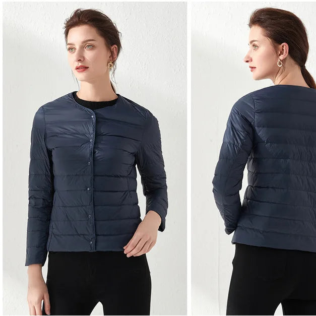 Caudalie Daunenjacke | Kurze wasserdichte Daunenjacke mit U-Boot-Ausschnitt für Damen
