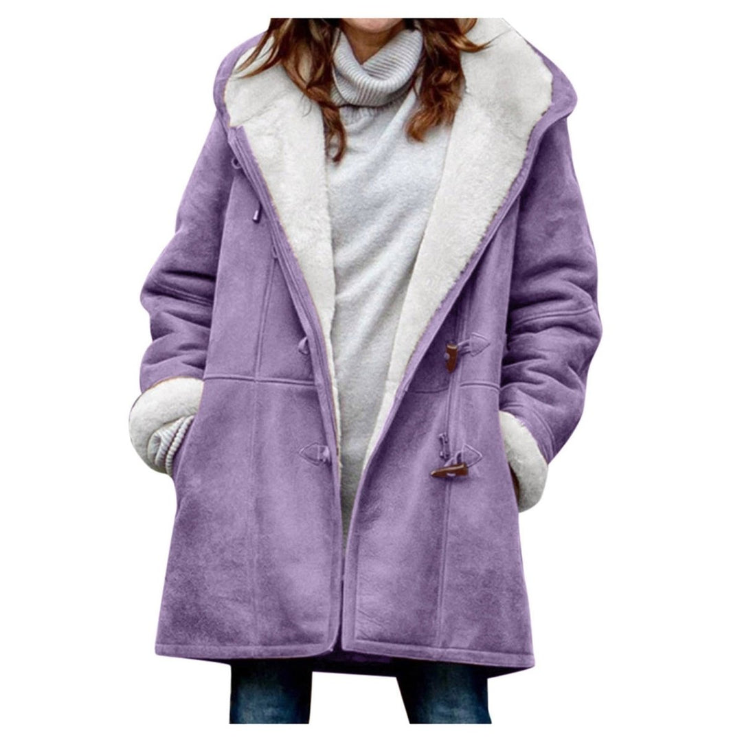 Caudalie Winterjacke | Warme lange Fleece-Winterjacke mit Kapuze für Damen