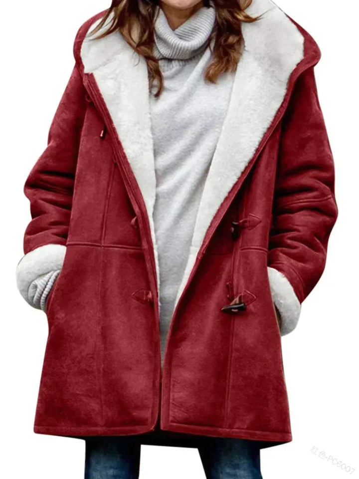 Caudalie Winterjacke | Warme lange Fleece-Winterjacke mit Kapuze für Damen