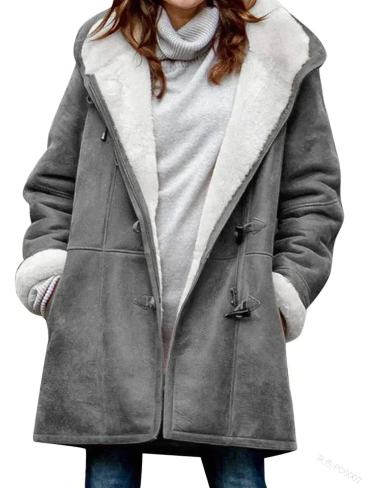 Caudalie Winterjacke | Warme lange Fleece-Winterjacke mit Kapuze für Damen