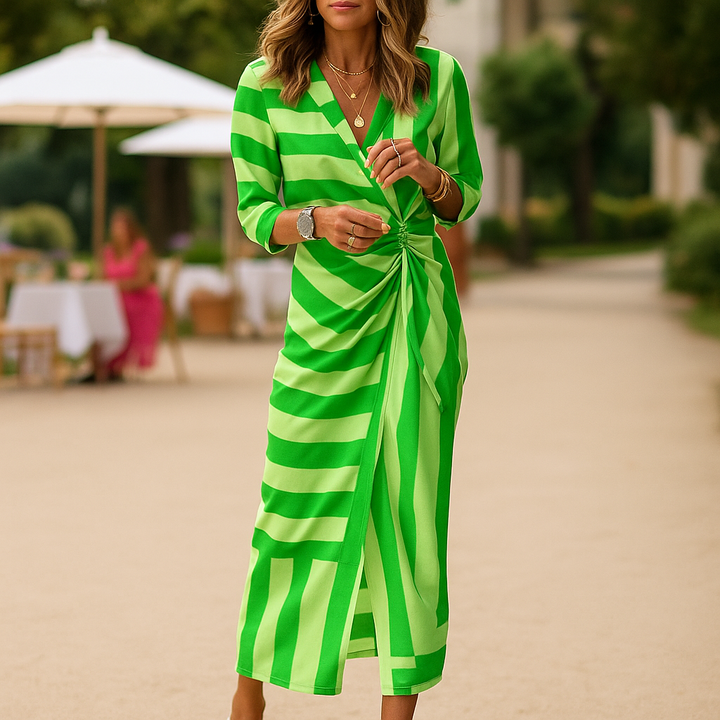 Sommerkleid für Damen - Leichtes Maxi Wickelkleid in Streifen für Urlaub
