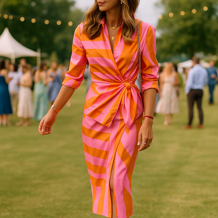 Sommerkleid für Damen - Leichtes Maxi Wickelkleid in Streifen für Urlaub