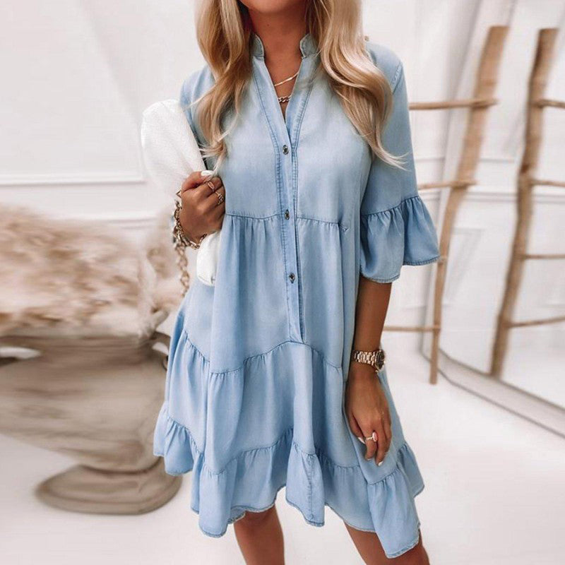 Sommerkleid für Damen - Stilvolle Jeans-Optik Midikleid