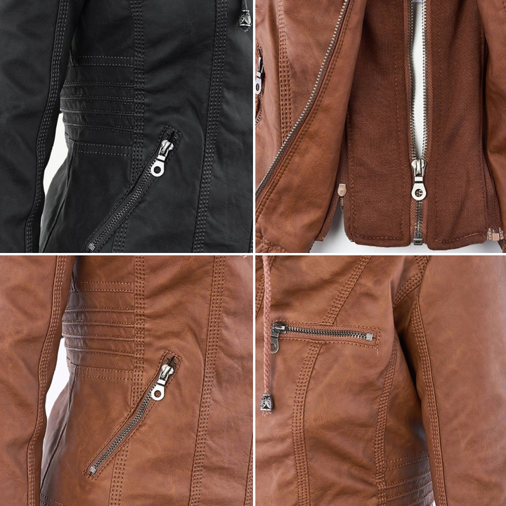 Lederjacke für Damen - Wetterfester jacke mit Kapuze