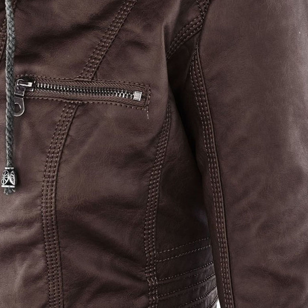Lederjacke für Damen - Wetterfester jacke mit Kapuze