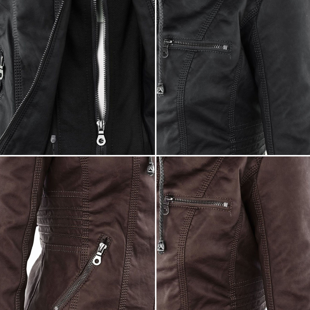 Lederjacke für Damen - Wetterfester jacke mit Kapuze