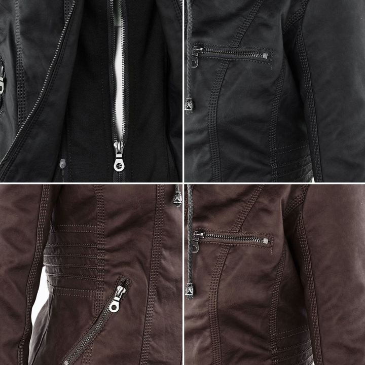 Lederjacke für Damen - Wetterfester jacke mit Kapuze