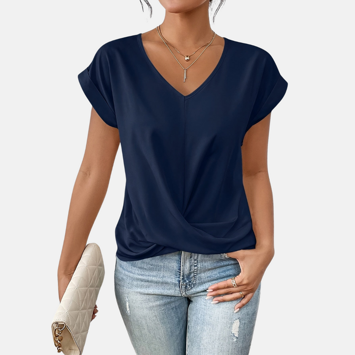 Julia Sommer Bluse | Elegantes V-Ausschnitt Shirt mit Wickeloptik für Damen