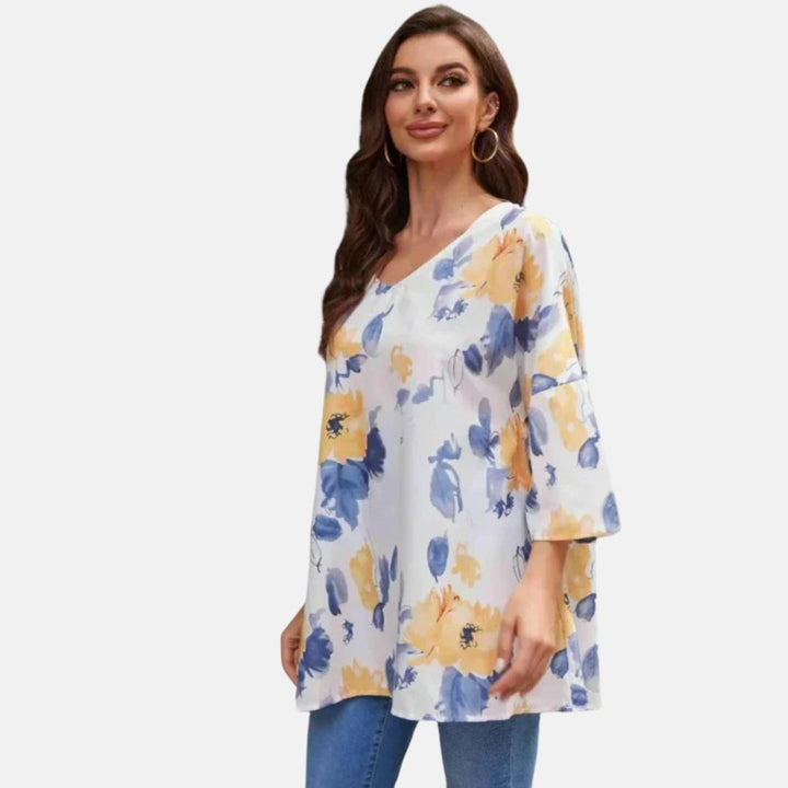 Naomi Bluse | Plus Size Tunika mit Blumenmuster und V-Ausschnitt