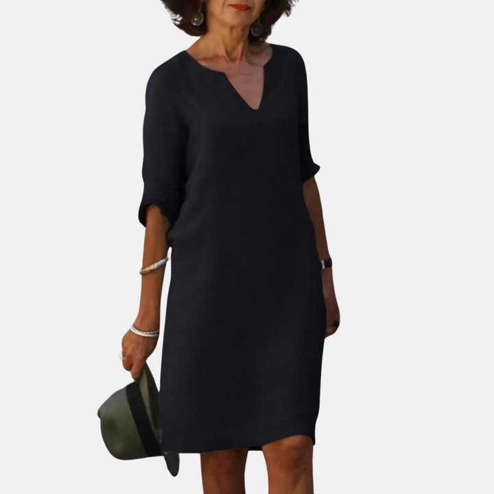 Maria Leinenkleid | Elegantes Tunika Kleid mit V-Ausschnitt für Damen