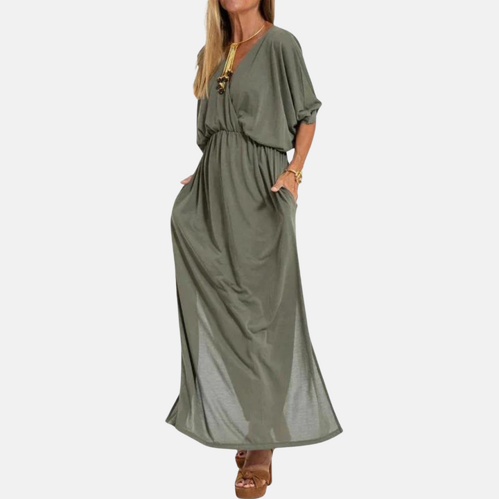Regina Maxikleid | Elegantes Wickelkleid mit Schlitz für Damen
