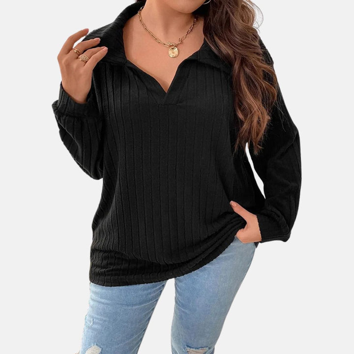 Carola Polo-Pullover | Plus Size Damen-Strickpullover mit Rippstruktur