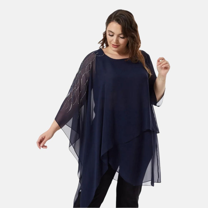Carola Blusen-Tunika | Große Größen 3/4-Ärmel Tunika mit Asymmetrischem Print