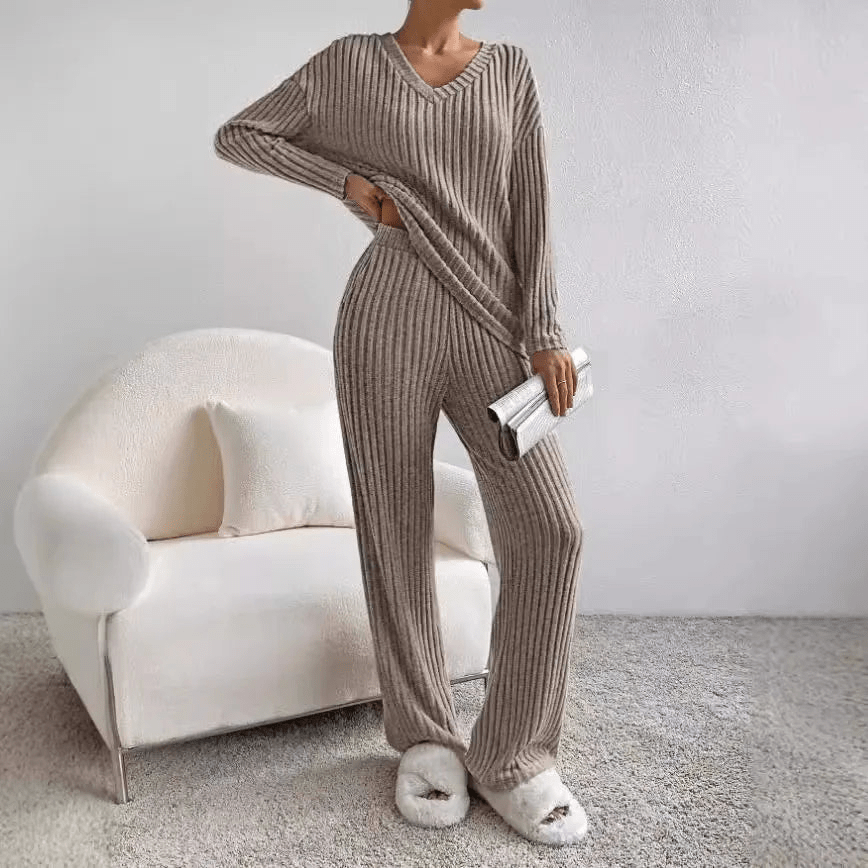 Lounge Zweiteiler für den Herbst - Elegante Weiche Rippmuster-sets für Damen