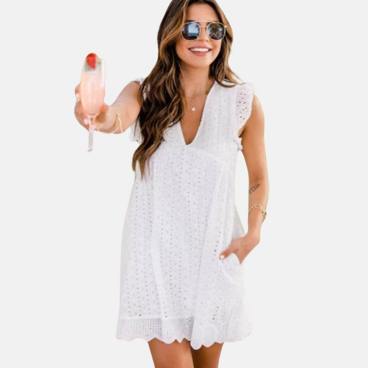 Donna Sommerkleid - Bequeme Spitzenkleid mit V-Ausschnitt