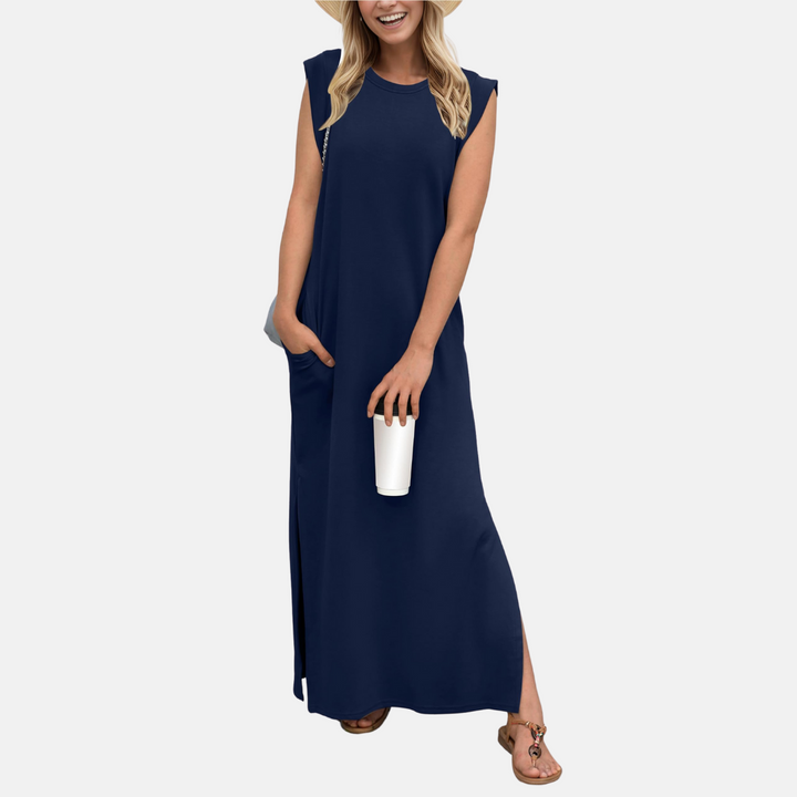 Sommerkleid für Damen - Ärmelloses Maxikleid mit Rundhalsausschnitt