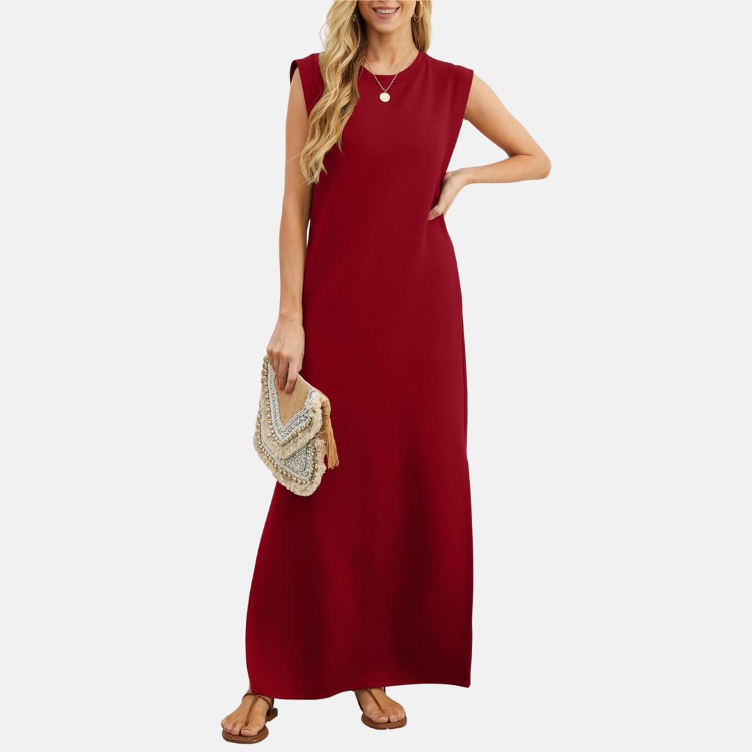 Sommerkleid für Damen - Ärmelloses Maxikleid mit Rundhalsausschnitt