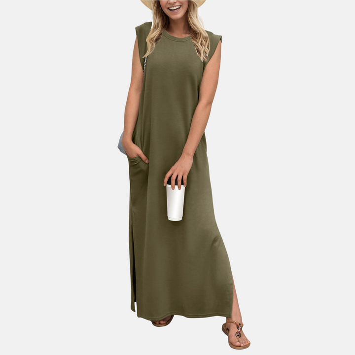 Sommerkleid für Damen - Ärmelloses Maxikleid mit Rundhalsausschnitt