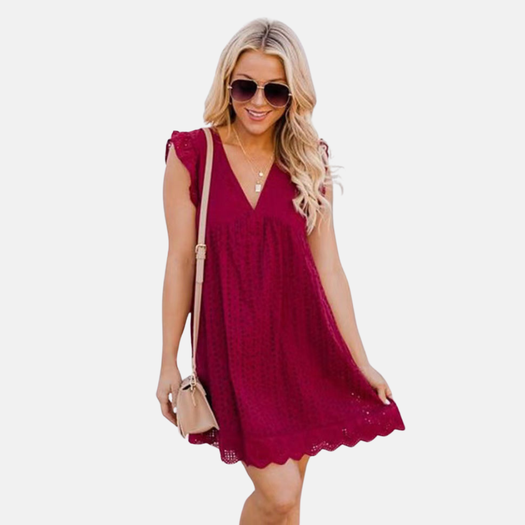 Donna Sommerkleid - Bequeme Spitzenkleid mit V-Ausschnitt