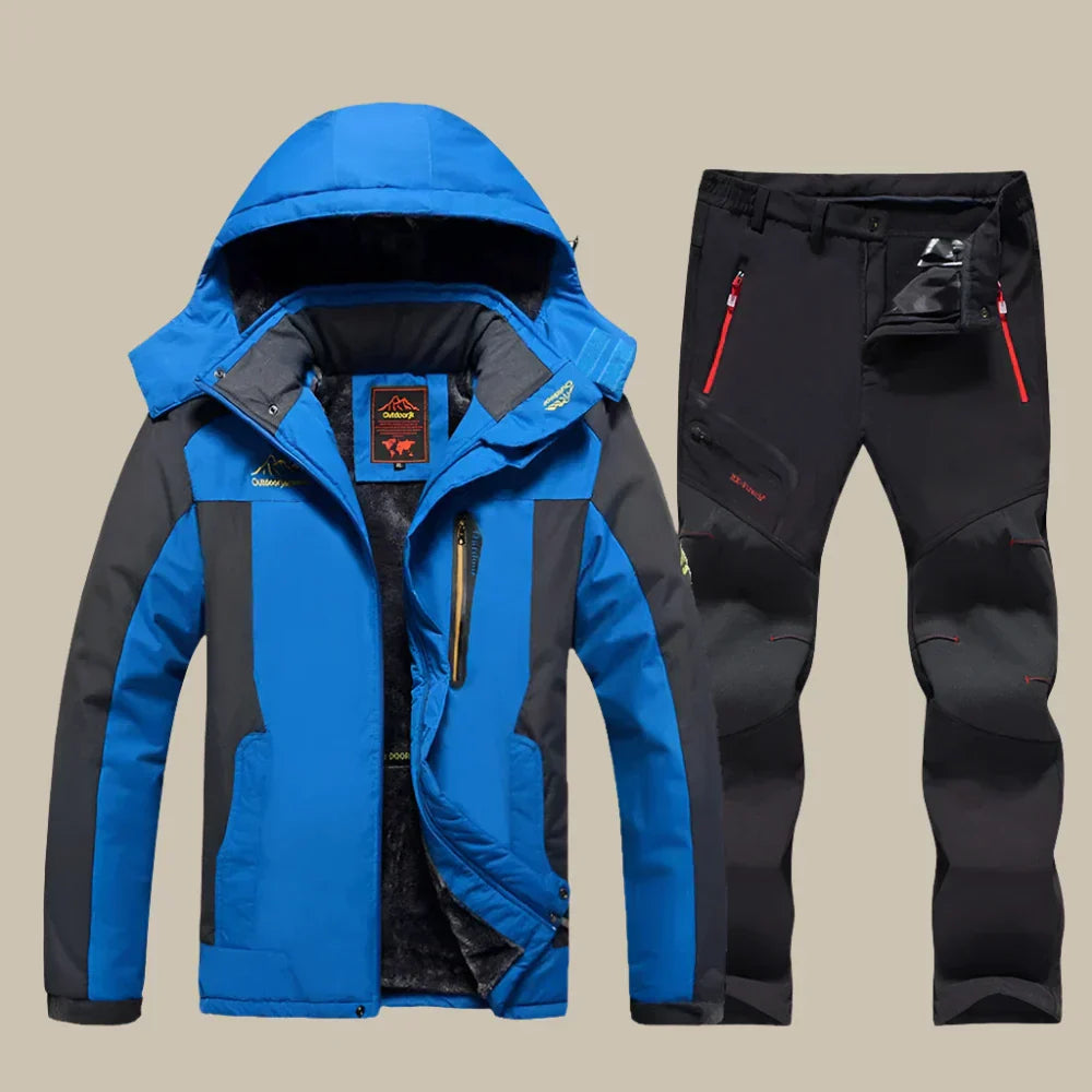 QSnow Zweiteiliger Skianzug | Wasserdichte Parka-Winterjacke mit Skihose für Herren
