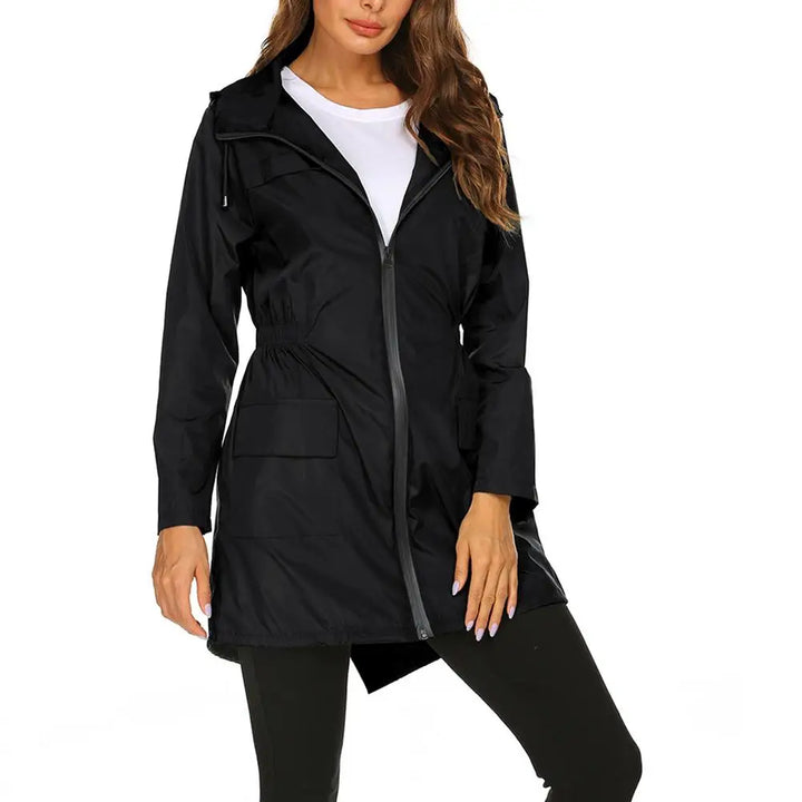 Regenjacke für den Herbst -  Wasserfeste Lange Übergangsjacke mit Kapuze für Damen