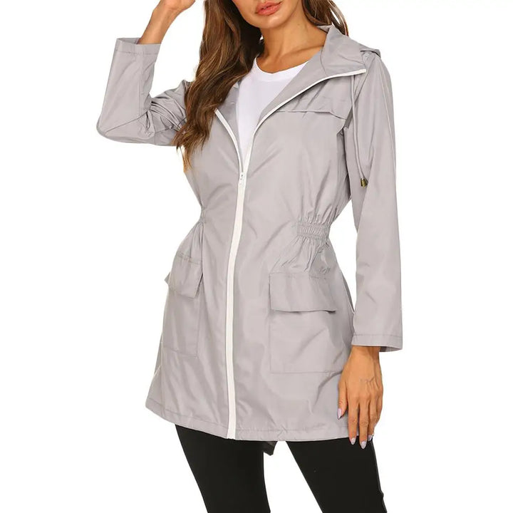 Regenjacke für den Herbst -  Wasserfeste Lange Übergangsjacke mit Kapuze für Damen