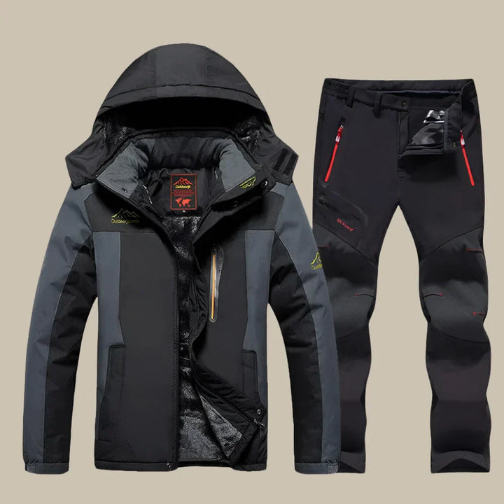 QSnow Zweiteiliger Skianzug | Wasserdichte Parka-Winterjacke mit Skihose für Herren