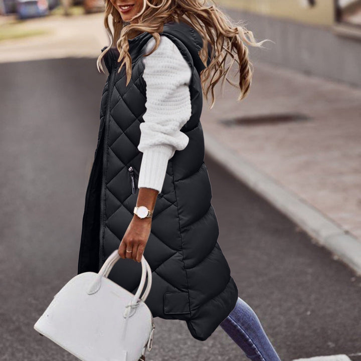 Steppweste für den Herbst - Elegante Knielange Daunenweste mit Kapuze für Damen