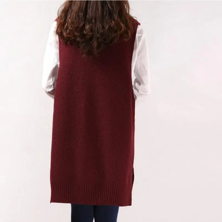 Pullunder für den Herbst - Knielange Strickpullover mit V-Ausschnitt für Damen