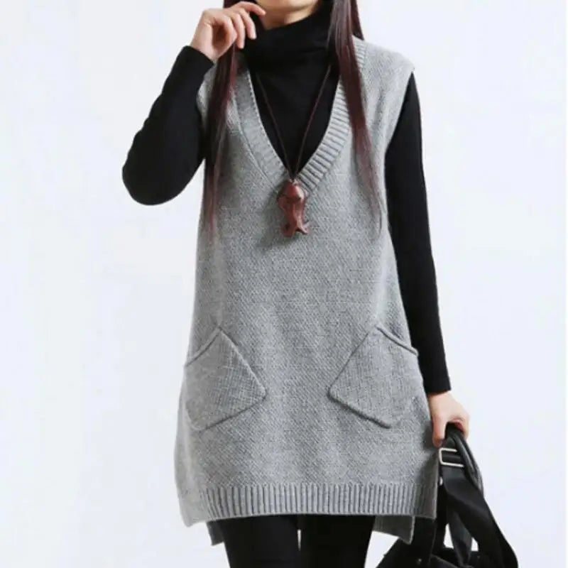 Pullunder für den Herbst - Knielange Strickpullover mit V-Ausschnitt für Damen
