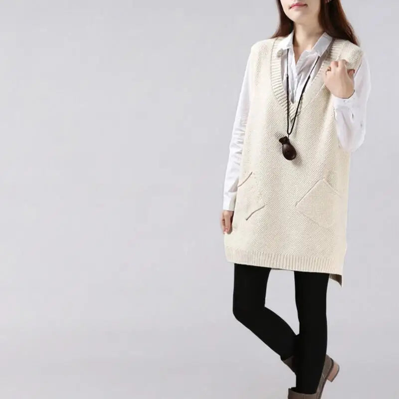 Pullunder für den Herbst - Knielange Strickpullover mit V-Ausschnitt für Damen