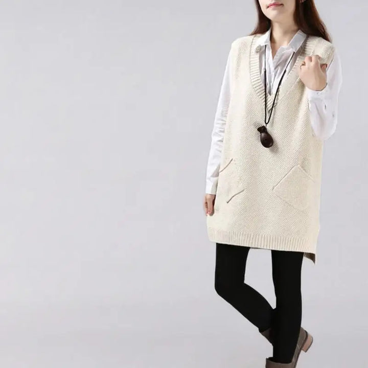 Pullunder für den Herbst - Knielange Strickpullover mit V-Ausschnitt für Damen