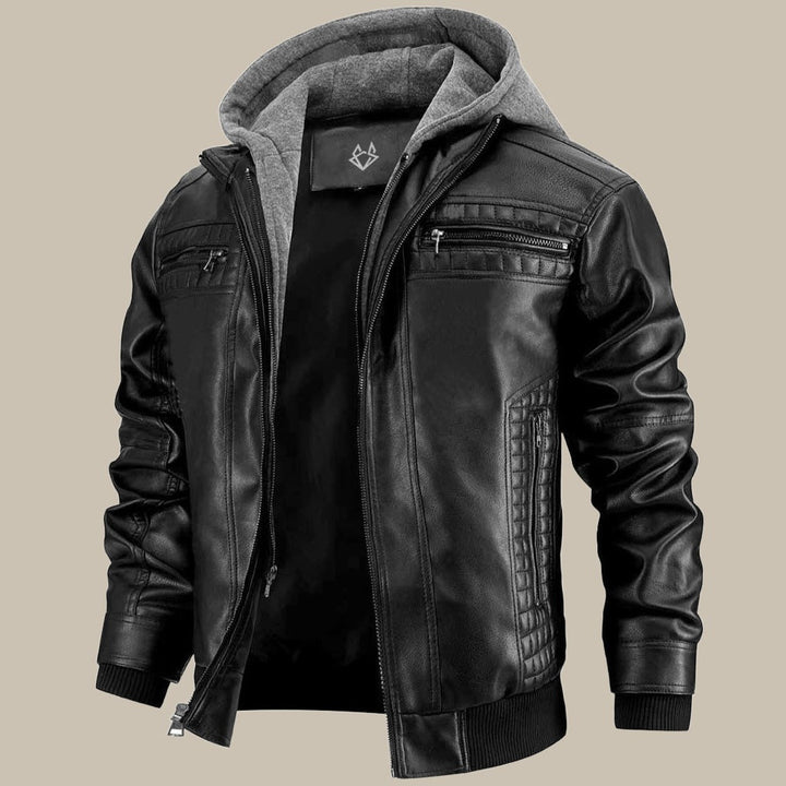 Lederjacke für Herren - Premium Winter Lederjacke mit Kapuze