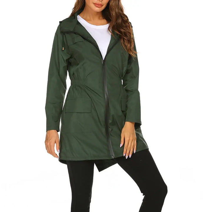 Regenjacke für den Herbst -  Wasserfeste Lange Übergangsjacke mit Kapuze für Damen