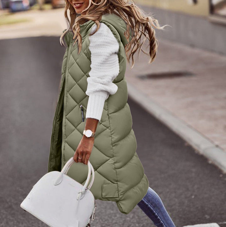Steppweste für den Herbst - Elegante Knielange Daunenweste mit Kapuze für Damen