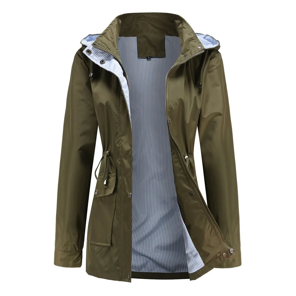 Regenjacke für den Herbst -  Wasserfeste Übergangsjacke mit Kapuze für Damen