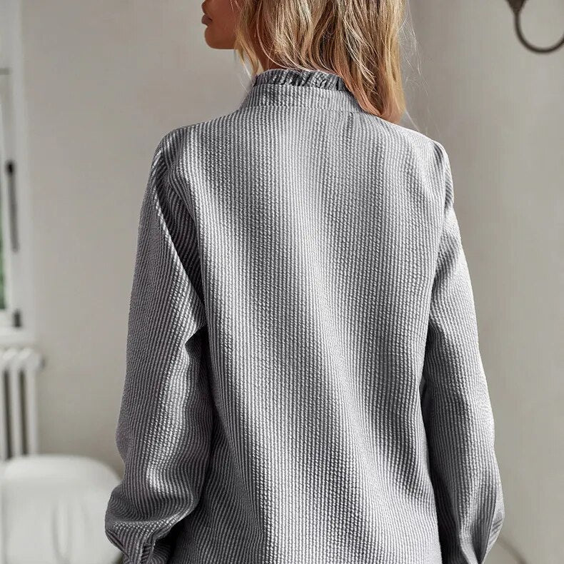 Blusenshirt - Luftiges Bluse mit Stehkragen und Rüschen für Sommer