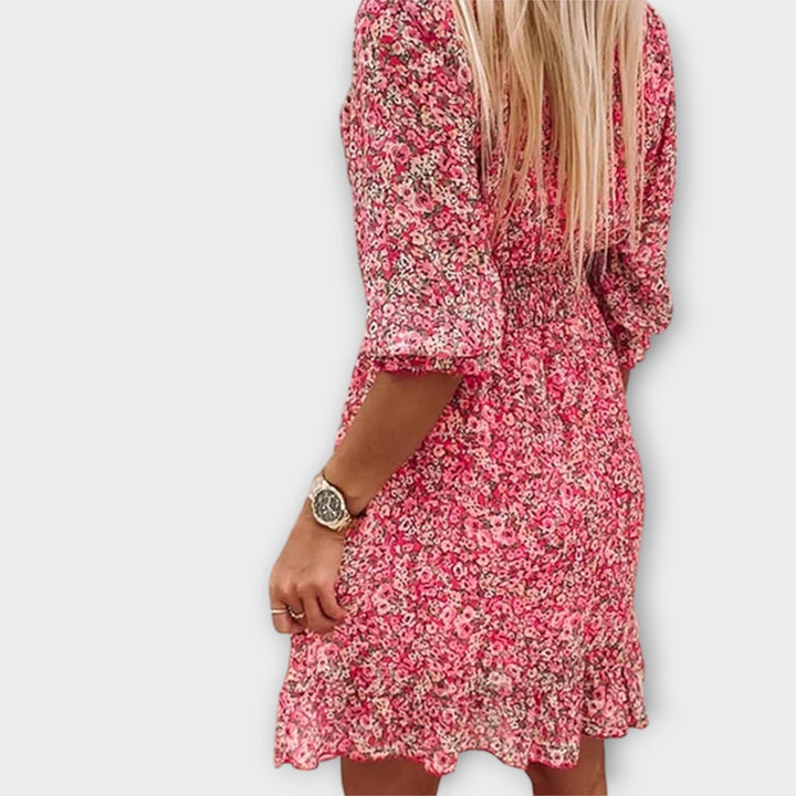 Sommerkleid für Damen - Blumiges Midi Puffärmelkleid