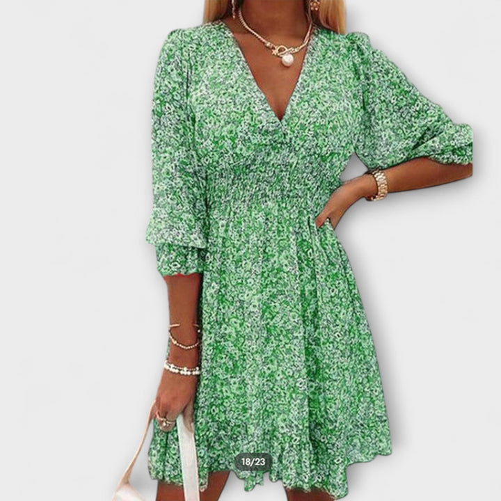 Sommerkleid für Damen - Blumiges Midi Puffärmelkleid