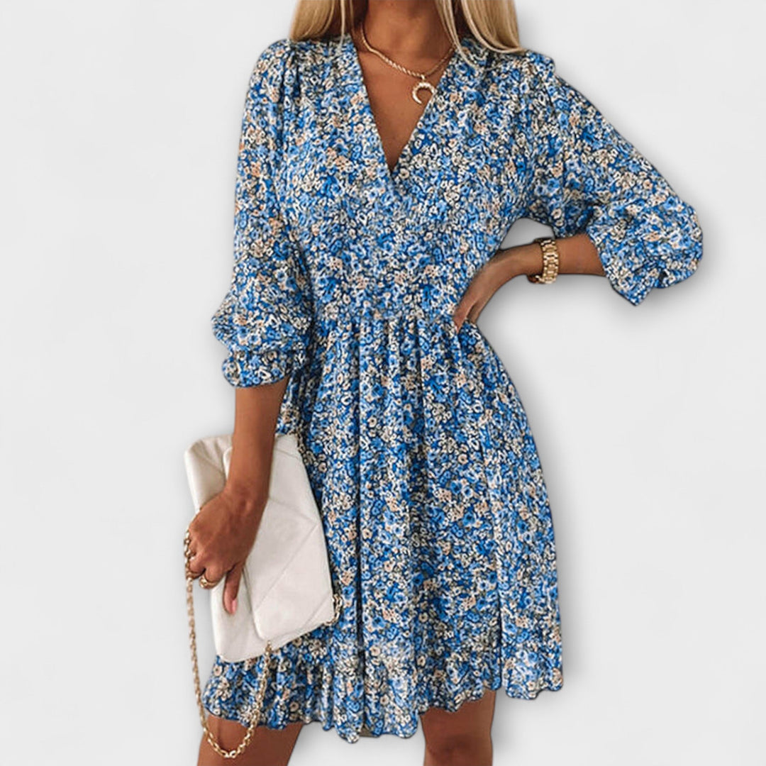 Sommerkleid für Damen - Blumiges Midi Puffärmelkleid