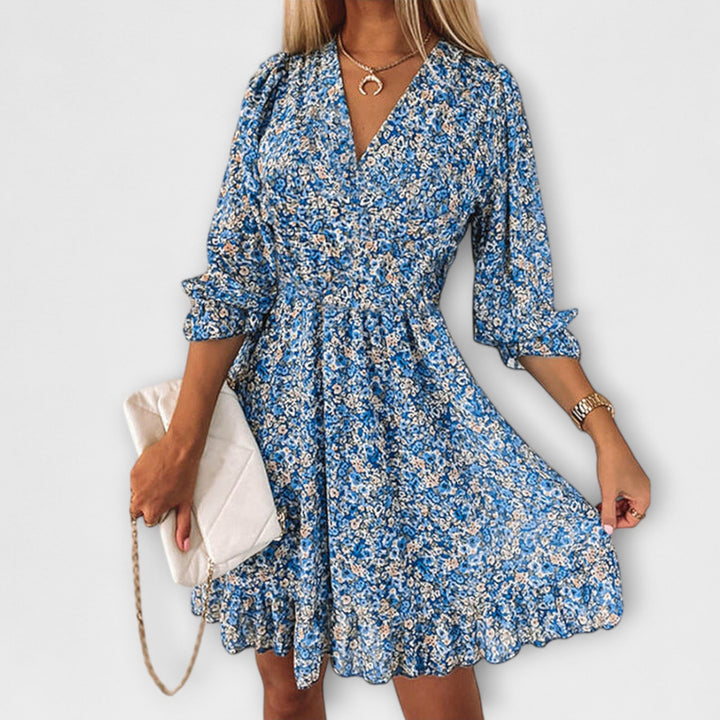 Sommerkleid für Damen - Blumiges Midi Puffärmelkleid