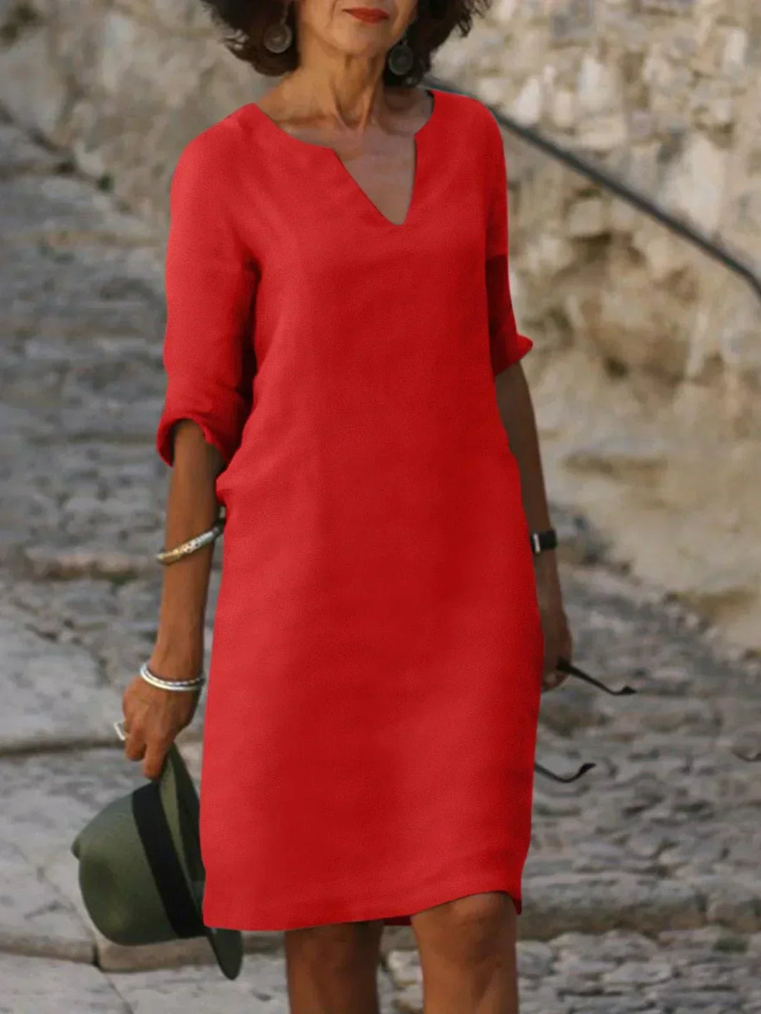 Leinenkleid Tunika V-Ausschnitt