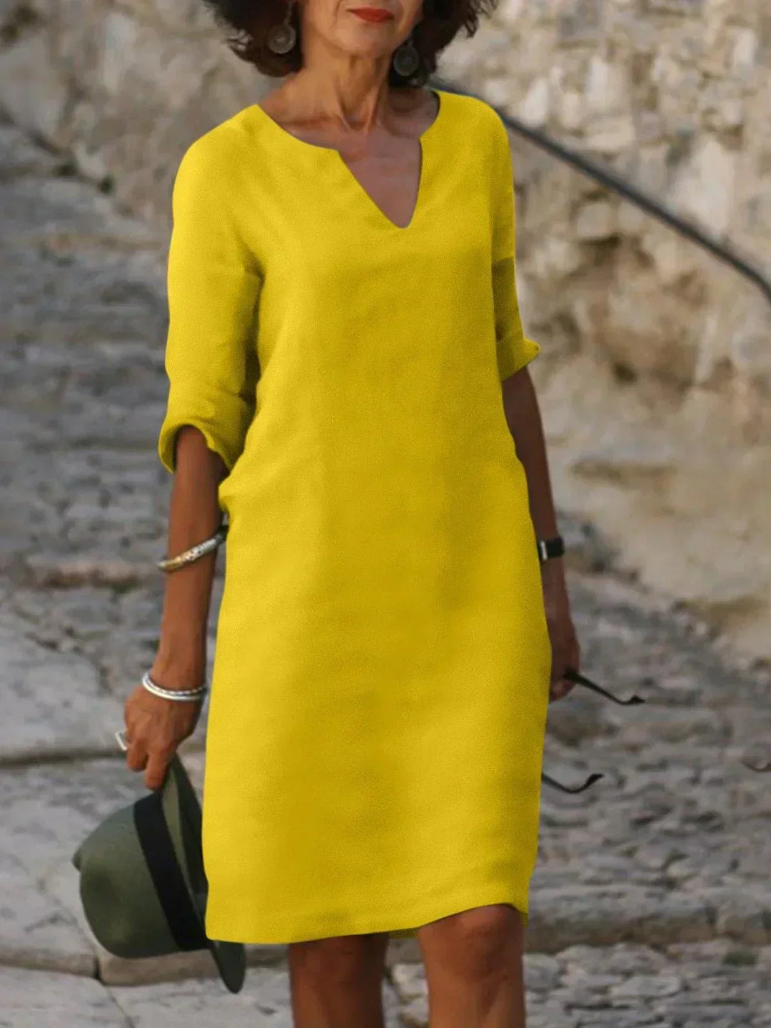 Leinenkleid Tunika V-Ausschnitt