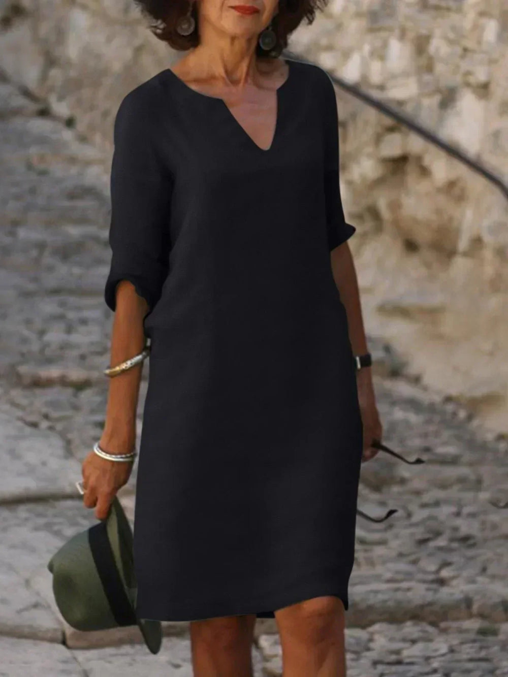 Leinenkleid Tunika V-Ausschnitt