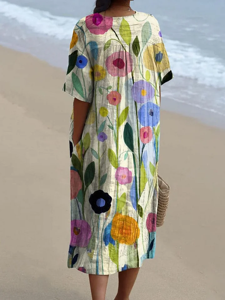 Luftiges Buntes Leinenkleid