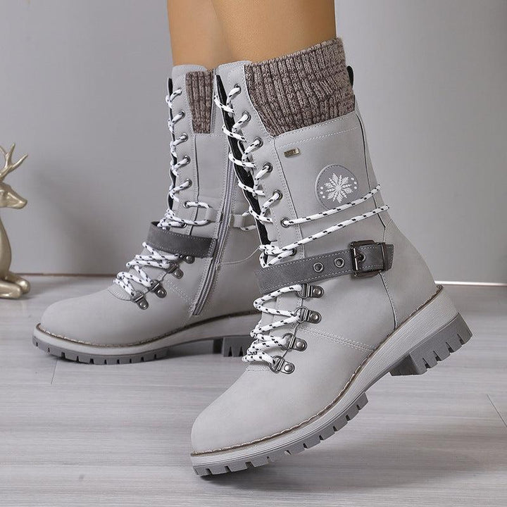 Gefütterte Winterstiefel Damen - Bequeme Schnürboots mit Plateau-Sohle & Strickbund