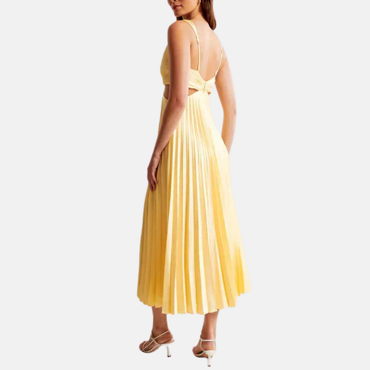 Maxikleid für Damen - Plissee-Kleid mit V-Ausschnitt für Sommer