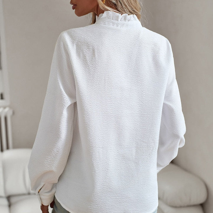 Blusenshirt - Luftiges Bluse mit Stehkragen und Rüschen für Sommer